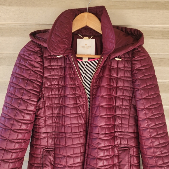 Kate Spade burgundy quilted jacket - Picture 2 of 12